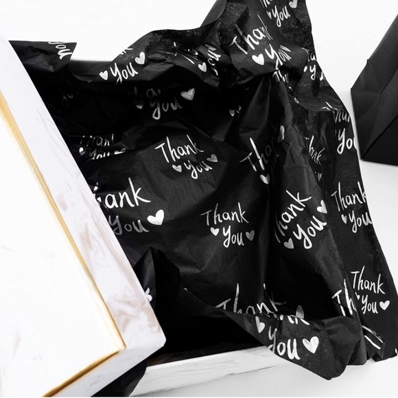 💕LAST ONE💕25 Sheets Black with Silver Thank You Tissue Paper 20" x 14" - Picture 6 of 6
